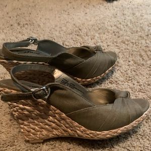 Dark Tan heels with wicker wedge